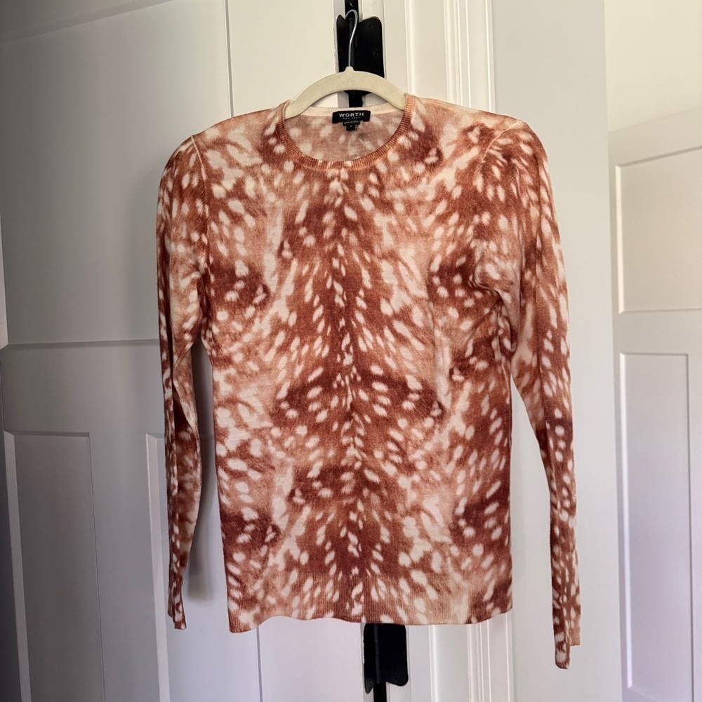 Worth New York Crewneck Sweater Deer Wool Antelope Print Pullover‎